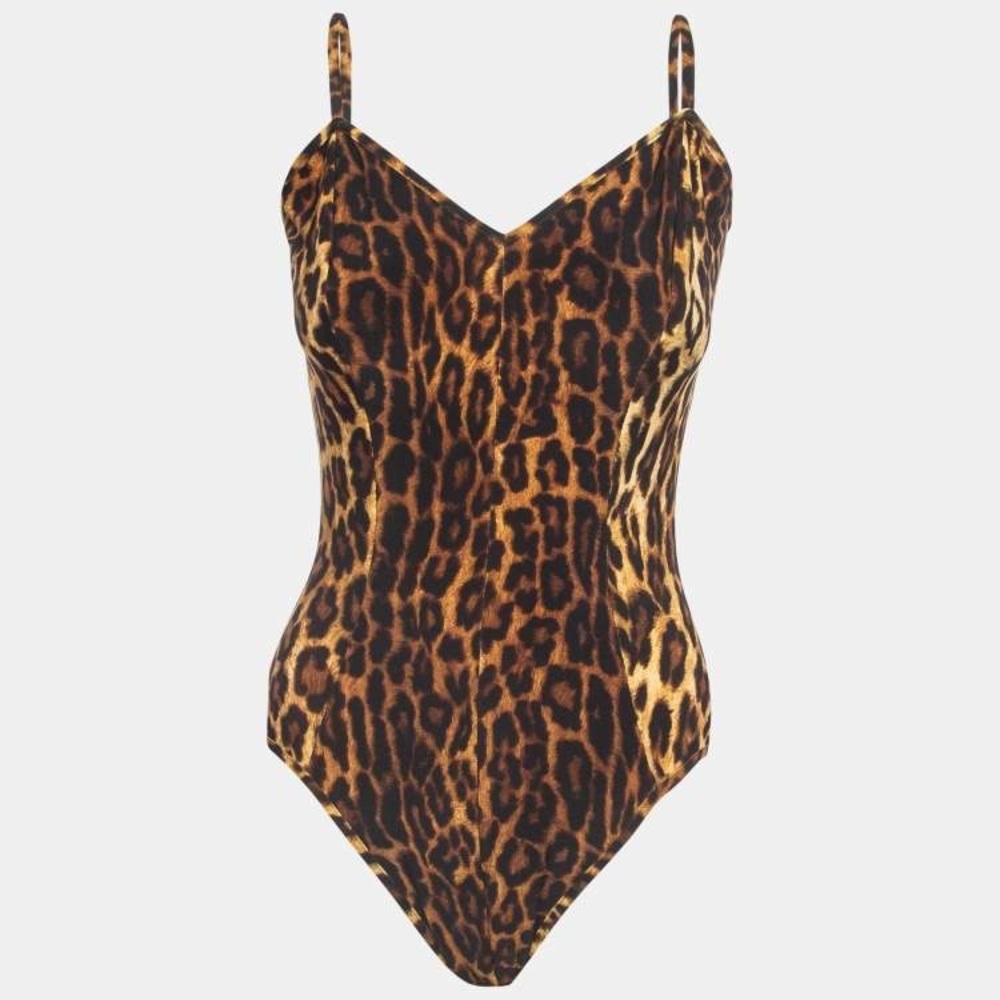 Norma Kamali Beige Leopard Print Strappy Wonderwoman Mio Swimsuit